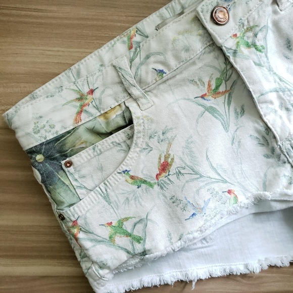 Zara Pants - Zara Tropical Bird Of Paradise Denim Cutoff Shorts